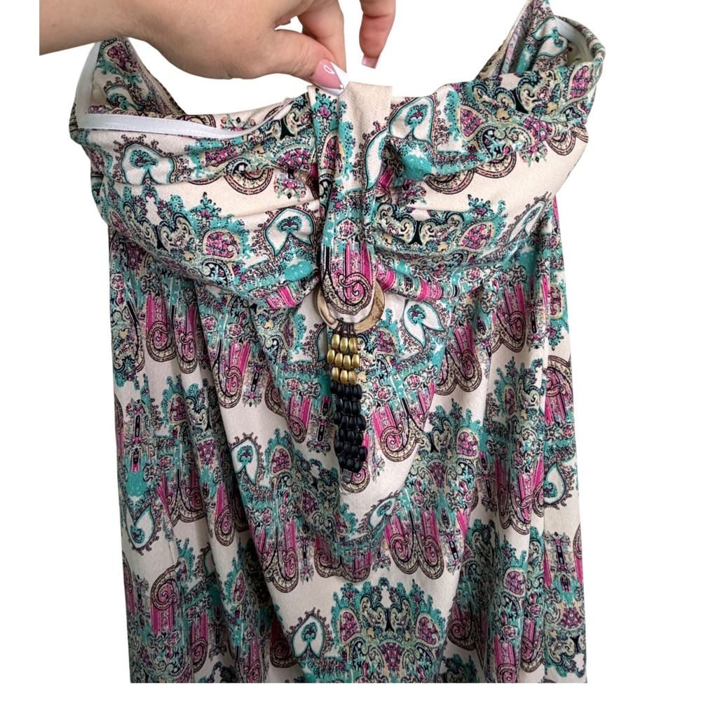 Cato Womens Plus Size 18/20 Strapless Paisley Maxi Dress Pink Teal Beaded Tassel - Picture 2 of 5